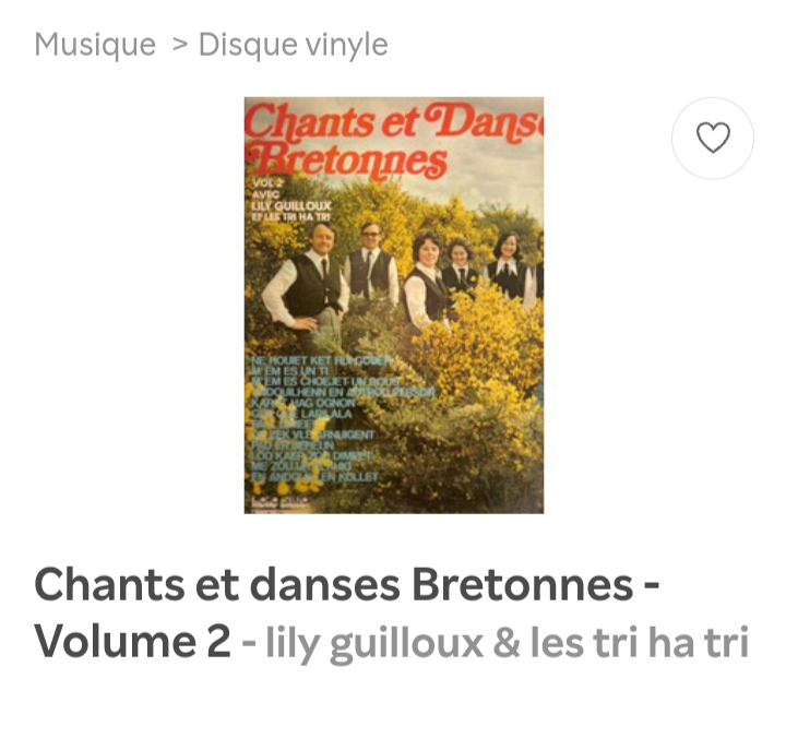 Couverture de disque avec un groupe de gens en port traditionnel breton.
Chants et danses bretonnes, volume 2